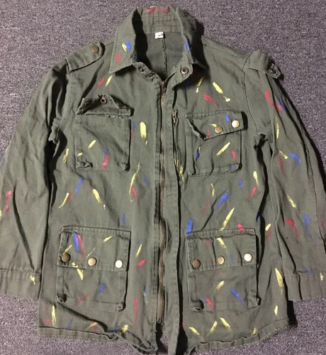 Vtg Se7en Paint Splatter Army Jacket S Military Biker Grunge Vtg Se7en Paint Splatter Army Jacket S Military Biker Grunge