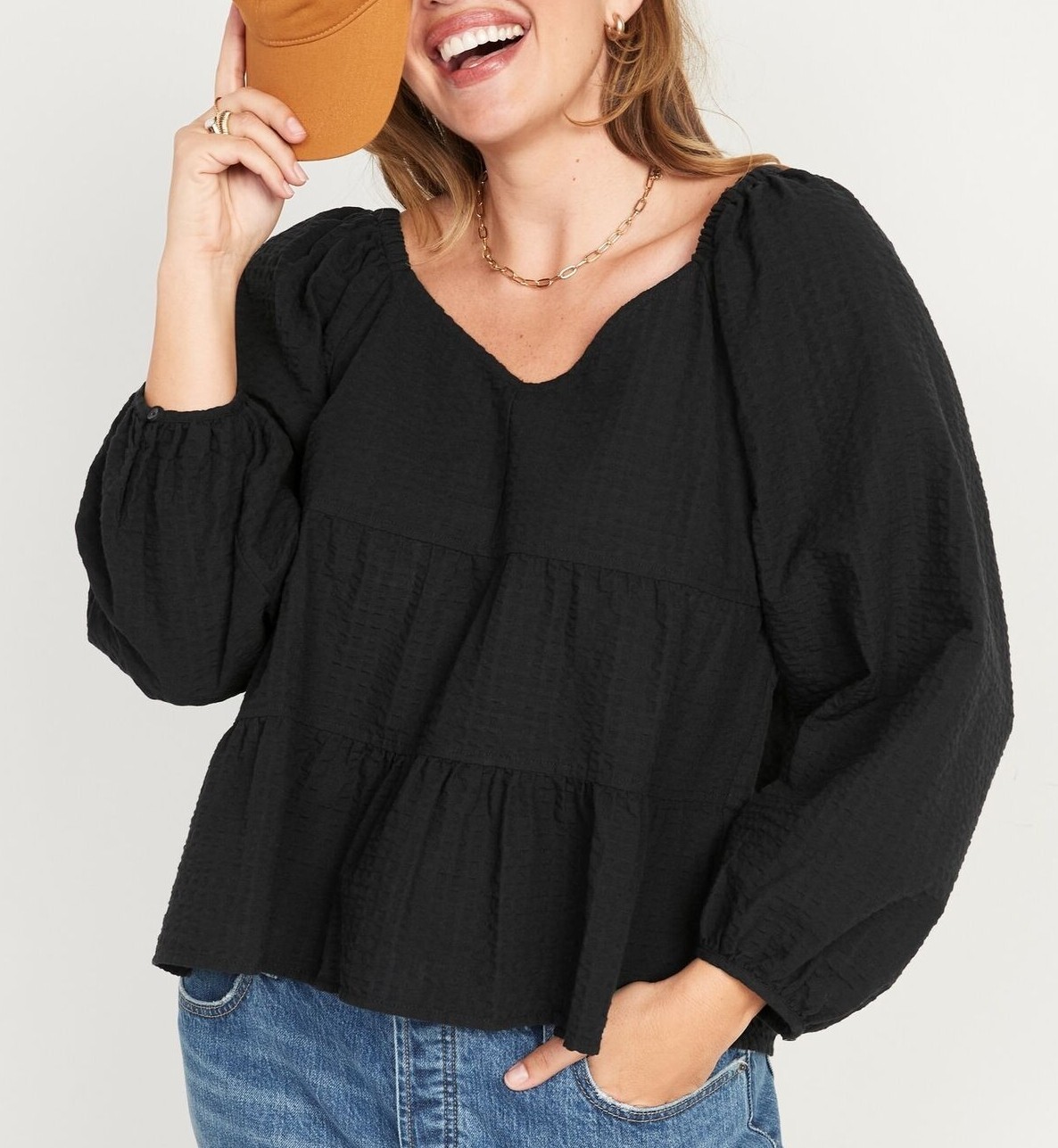 

ЖЕНСКАЯ ЧЕРНАЯ БЛУЗКА OLD SYRUSKER L/S С КАЧЕСТВЕННЫМ ВЕРХОМ, БОЛЬШАЯ 12 14, Черный