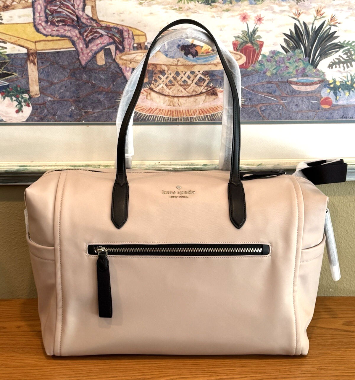 KATE SPADE CHELSEA WEEKENDER NYLON LARGE BEIGE TAUPE TOTE