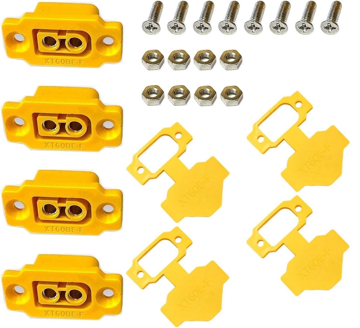 4 XT60E-F Panel Mount Connectors with Rubber Cap and Waterproof Screws