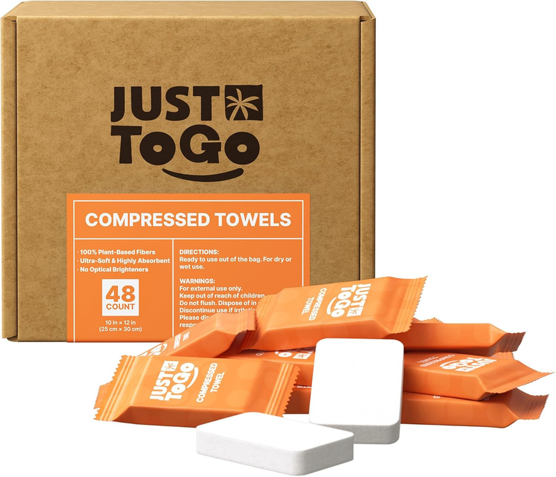 Compressed Towel, Disposable Washcloths, 12 X 10 Inch, 48 Count | FSC, Travel Es