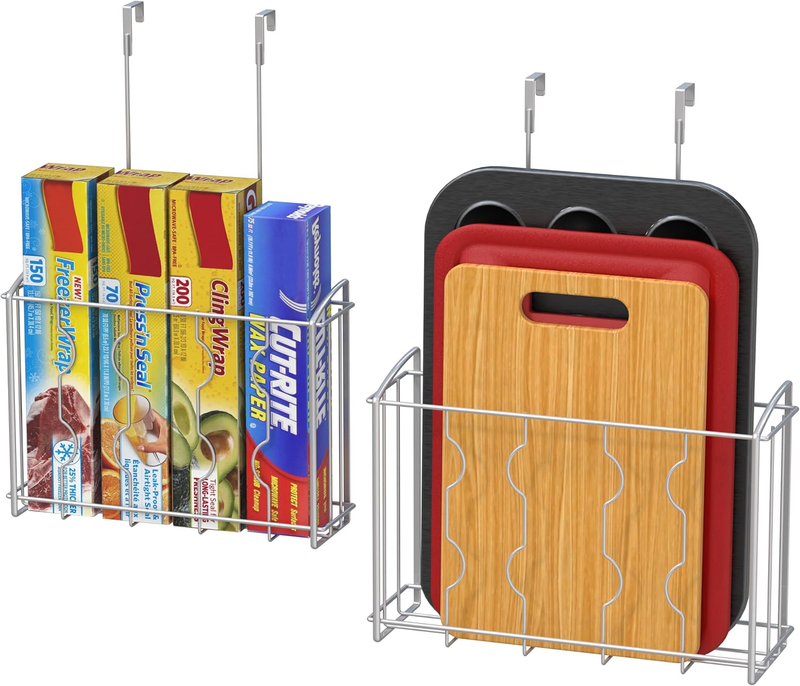 2 Pack over the Cabinet Door Organiser (L+M), Silver | for Cutting Board / Kitch
