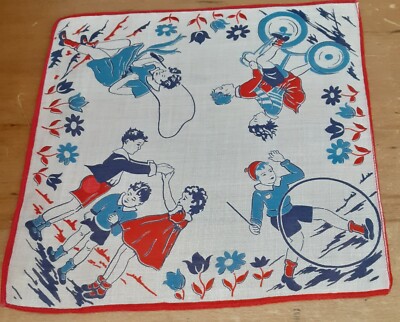 Vgt 1940 Children Playing Batiste Child's Hankie Handkerchief
