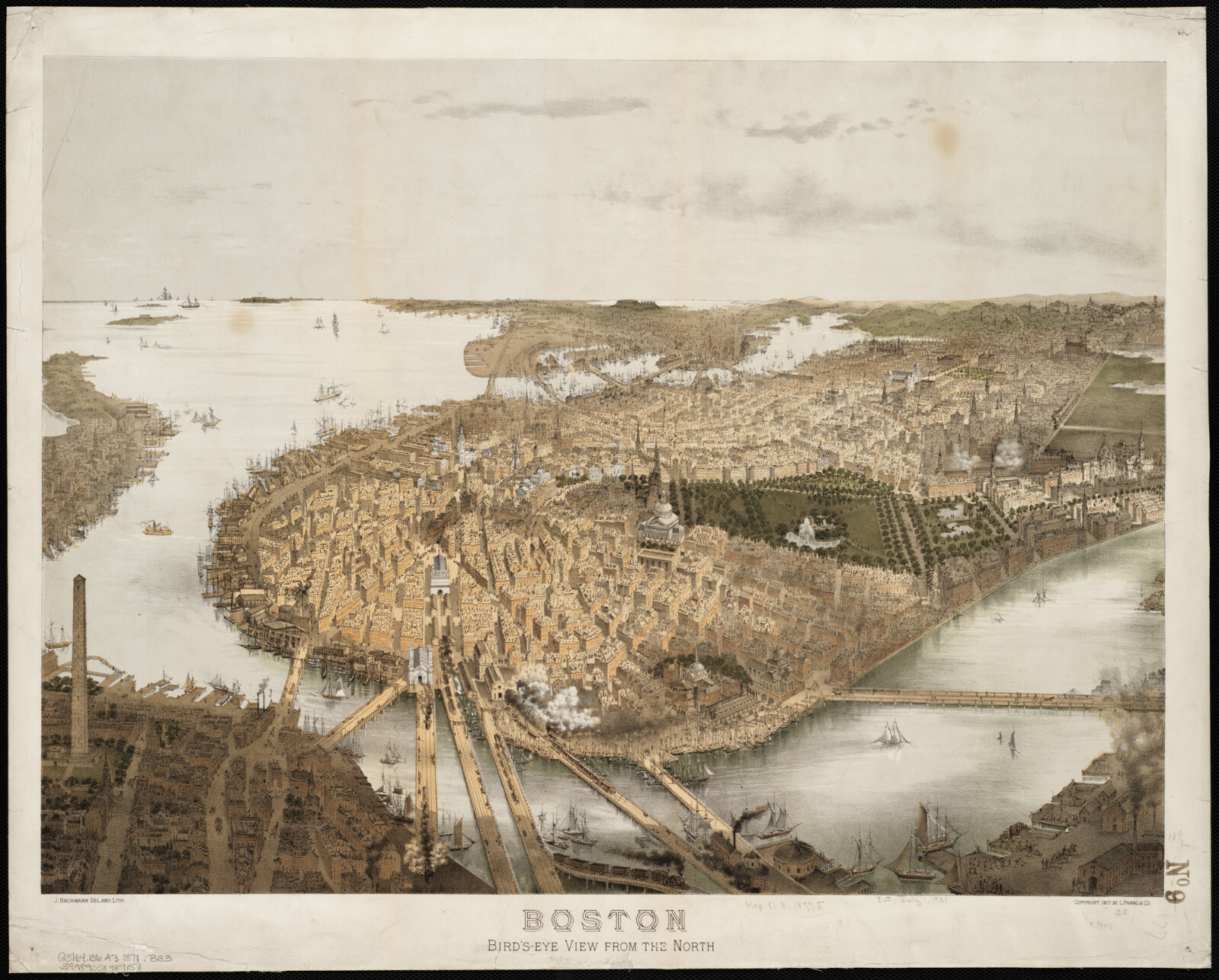 額装品　リプロダクション　1722年　J. ボナー　「ボストン都市図」 The Town of Boston in New England by Capt. John Bonner, 1722