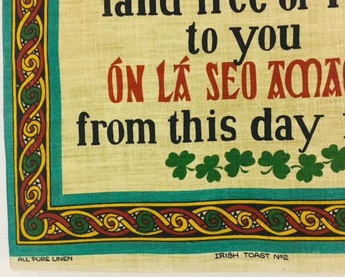 Vintage Irish Toast Linen Fabric Art St Patricks Day Wall Hanging Ireland Print