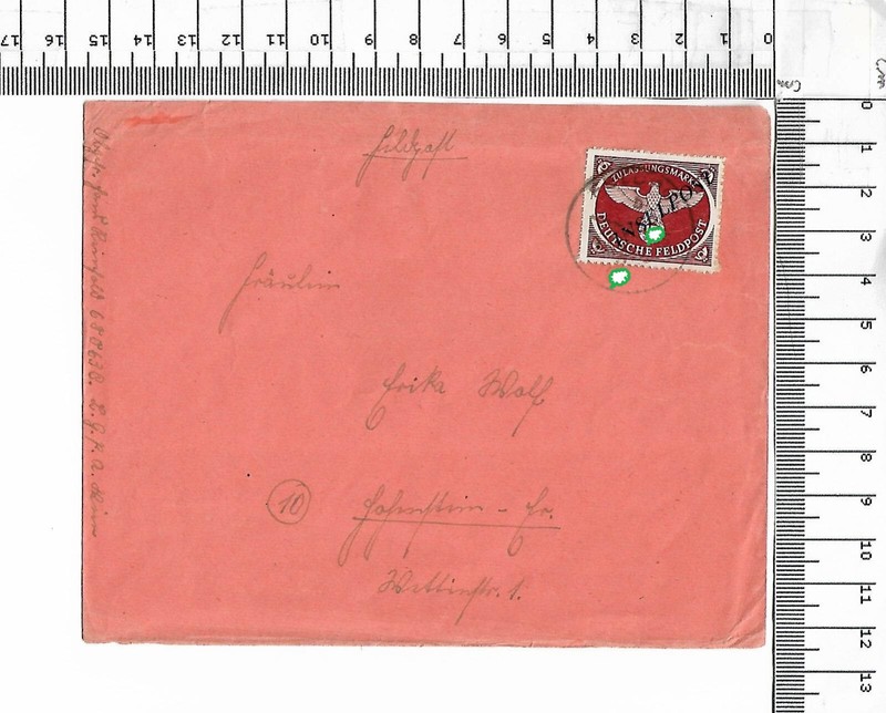 Feldpost Inselpost Agramer Aufdruck Zulassungsmarke Deutsche Feldpost ; 62314