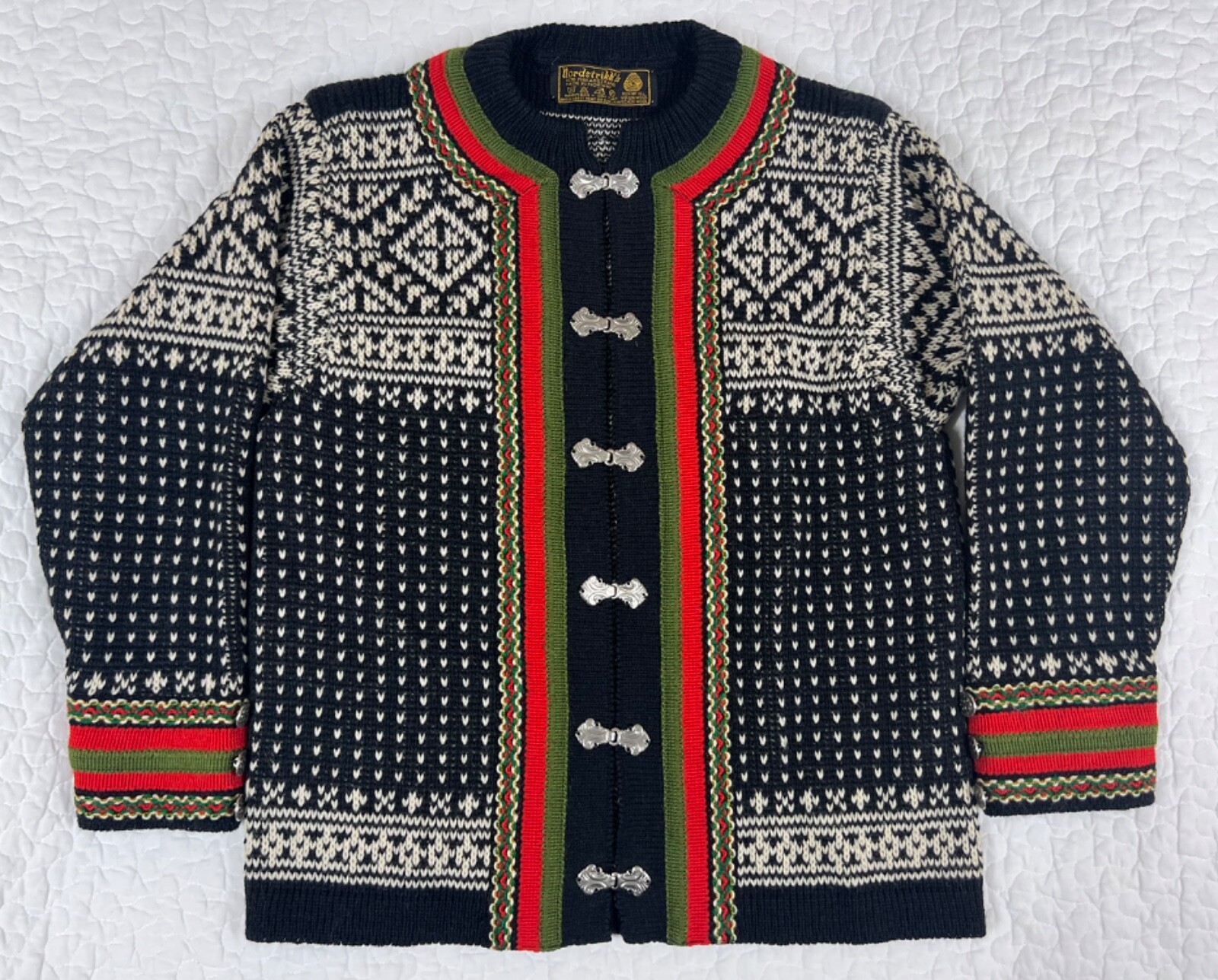 Vintage Nordic Sweater Nordstrikk Wool Pewter Clasp Black Vintage Nordic Sweater Nordstrikk Wool Pewter Clasp Black