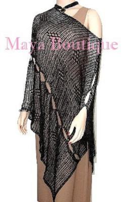 Pre-owned Maya Matazaro Black Crochet Poncho Top Asymmetrical Rayon-silk  One Size
