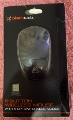 Blackweb Computer Mouse Black Wireless Logitech 6-Button 5 DPI Switchable Modes