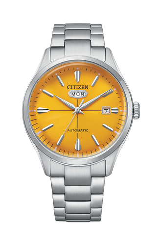Pre-owned Citizen Automatic Nh8391-51z Yellow Dial Silver Stainless Steel Men Watch