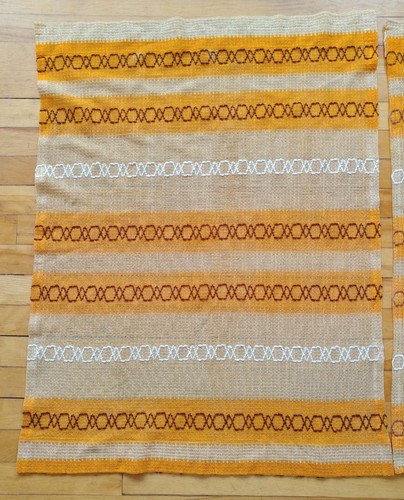 Vintage Curtains Sheer Weave 2 Rod Ready Panels Orange Brown White Kitchen Small
