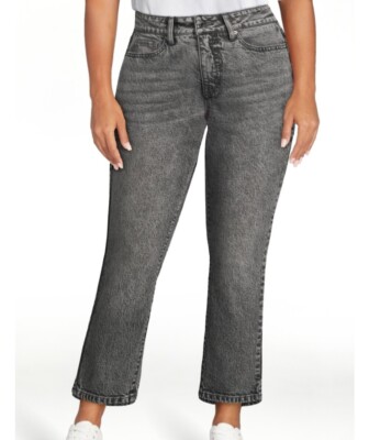 Time & Tru Women s Straight Crop High Rise Jeans Size 8 Grey Acid New