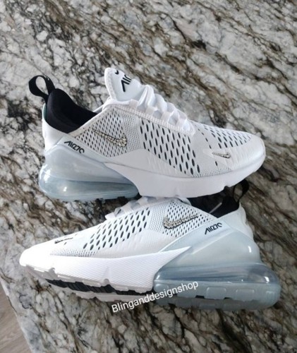 Pre-owned Nike Women's Bling  Air Max 270 White Sneakers Shoes Made With Swarovski Crystals