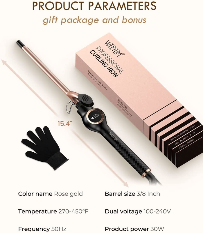 Small Curling Iron 3/8 Inch Barrel, Tiny Curling Wand for Short Hair, 9Mm Thin C