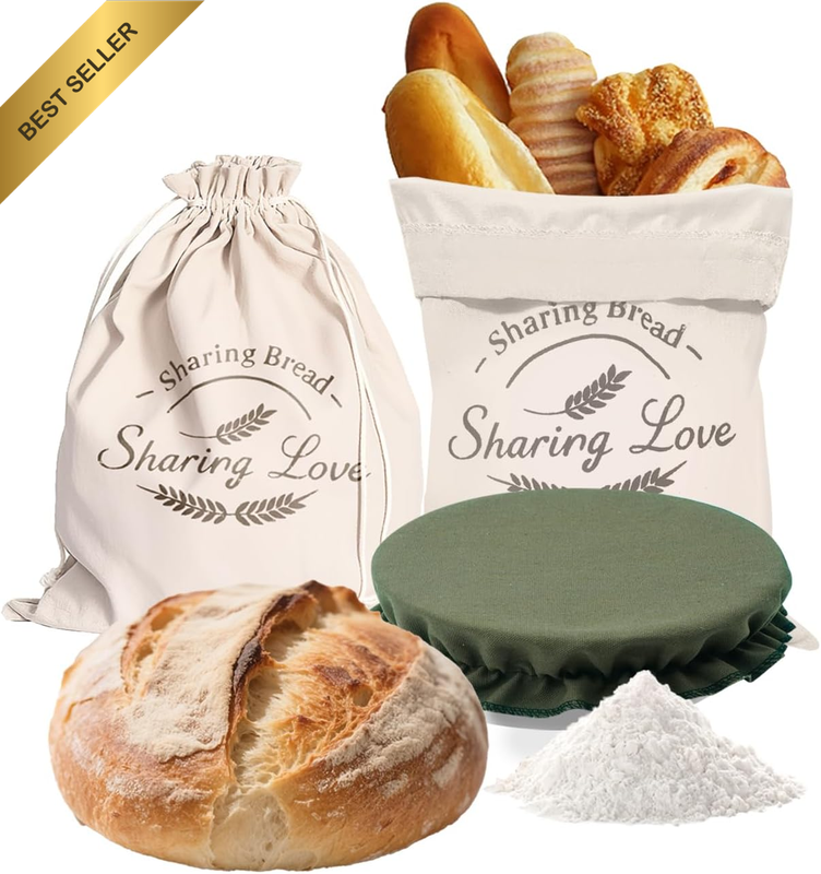 [2Pack+1] Bread Bags for Homemade Bread with Proofing Bowl Cover - Reusable Line