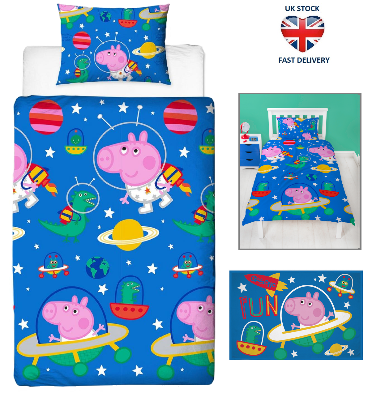 Single Bed Duvet Cover Peppa Pig George Planets Reversible Cover