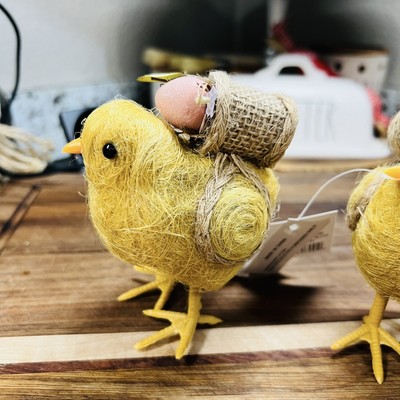 4.5''H Handcrafted Baby Chicks Chick Figurine w/ Easter Egg Basket