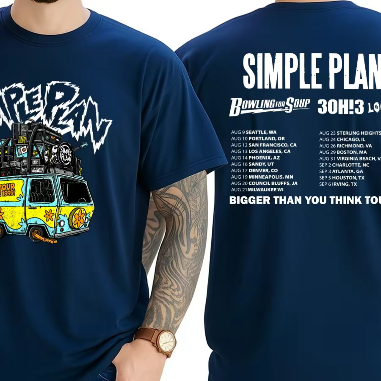 Simple Plan Sc00by D00 Tour Dates 2025 Double Sided T-shirt | eBay