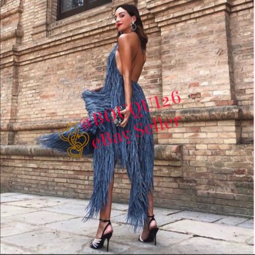 Pre-owned Zara Woman Limited Edition Halter Neck Fringe Dress Size: S - M Ref:2488/103 In Blue