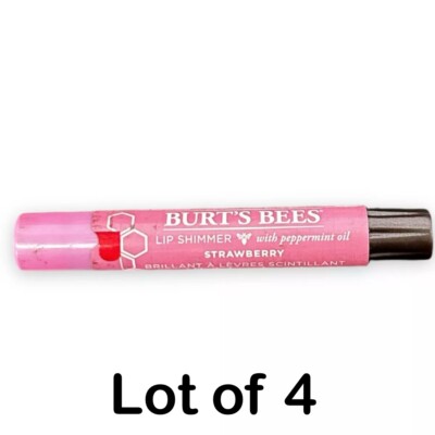 Lot Of 4 - Burt's Bees Lip Shimmer With Peppermint Oil-  Strawberry