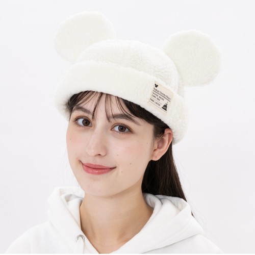 Japan Tokyo Disney Resort Cap Fluffy White Hat Ears Headband Mickey 58cm
