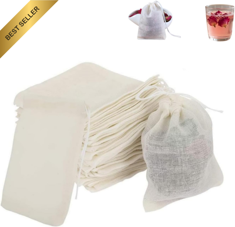 20 Pack Unbleached Cotton Muslin Drawstring Bags 8X10Cm – Reusable Tea Filter Ba