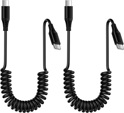 Coiled USB C to USB C Cable 2 Pack 3Ft,Retractable USB C Iphone 15 Charger PD Fa