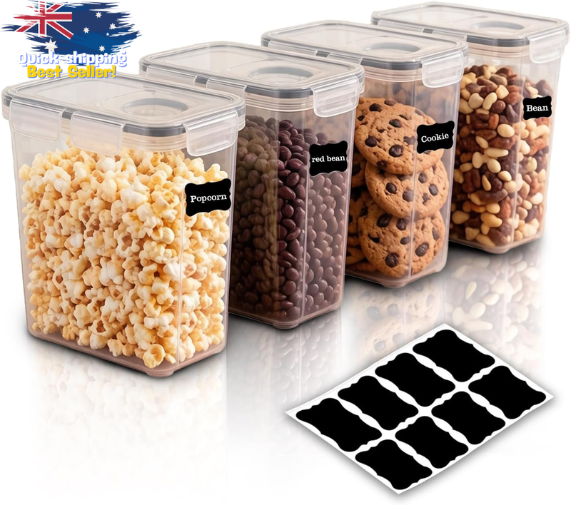 2.5L Airtight Cereal Storage Containers, 4 Pack with Labels, Food Storage