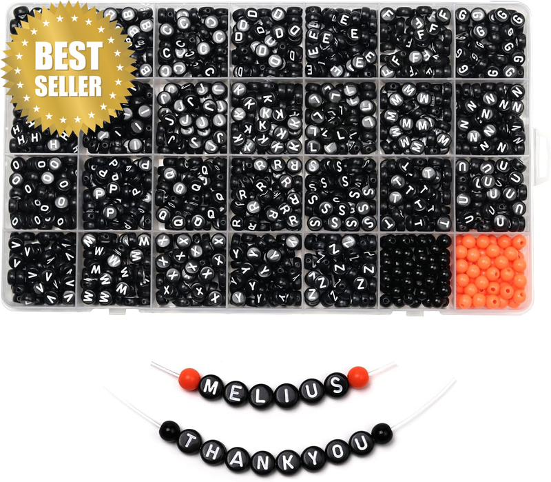 Acrylic Letter Beads, 1450 Pcs round Alphabet Beads in 28 Grid Box for Jewelry M