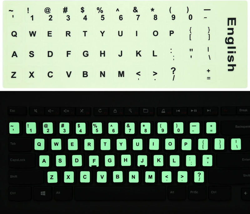 2PCS Pack Universal English Keyboard Stickers Glow in the Dark, Keyboard Letters