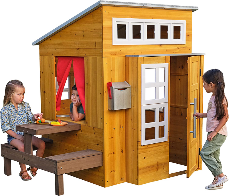 Kidkraft Modern Outdoor Wooden Playhouse with Picnic Table, 