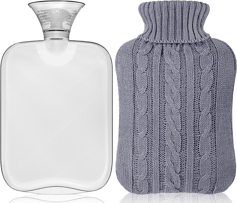 Rubber Hot Water Bottle with Cover Knitted, Transparent Hot Water Bag 2 Liter -
