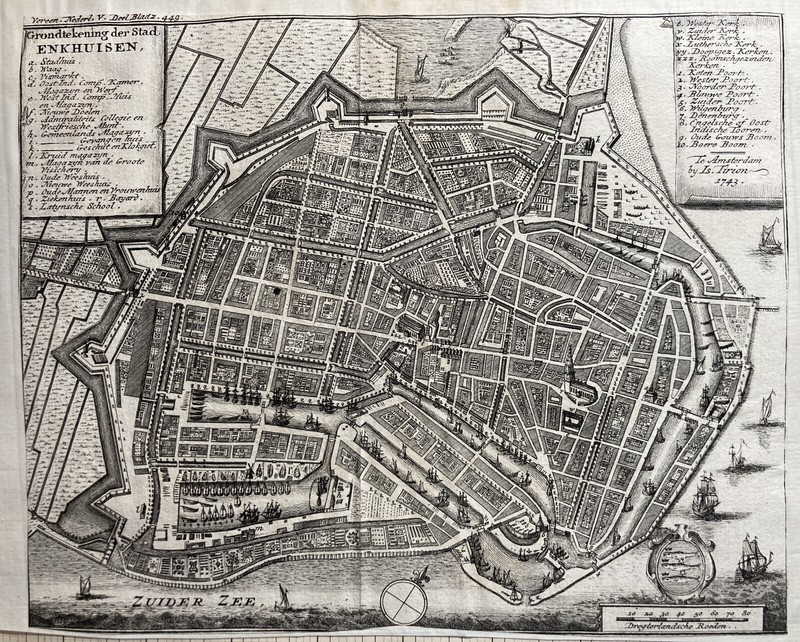 Gravure Acier Carte Plan  Â« Grondtekening Der Stad Enkhuisen Â» Isaak Tirion 1743