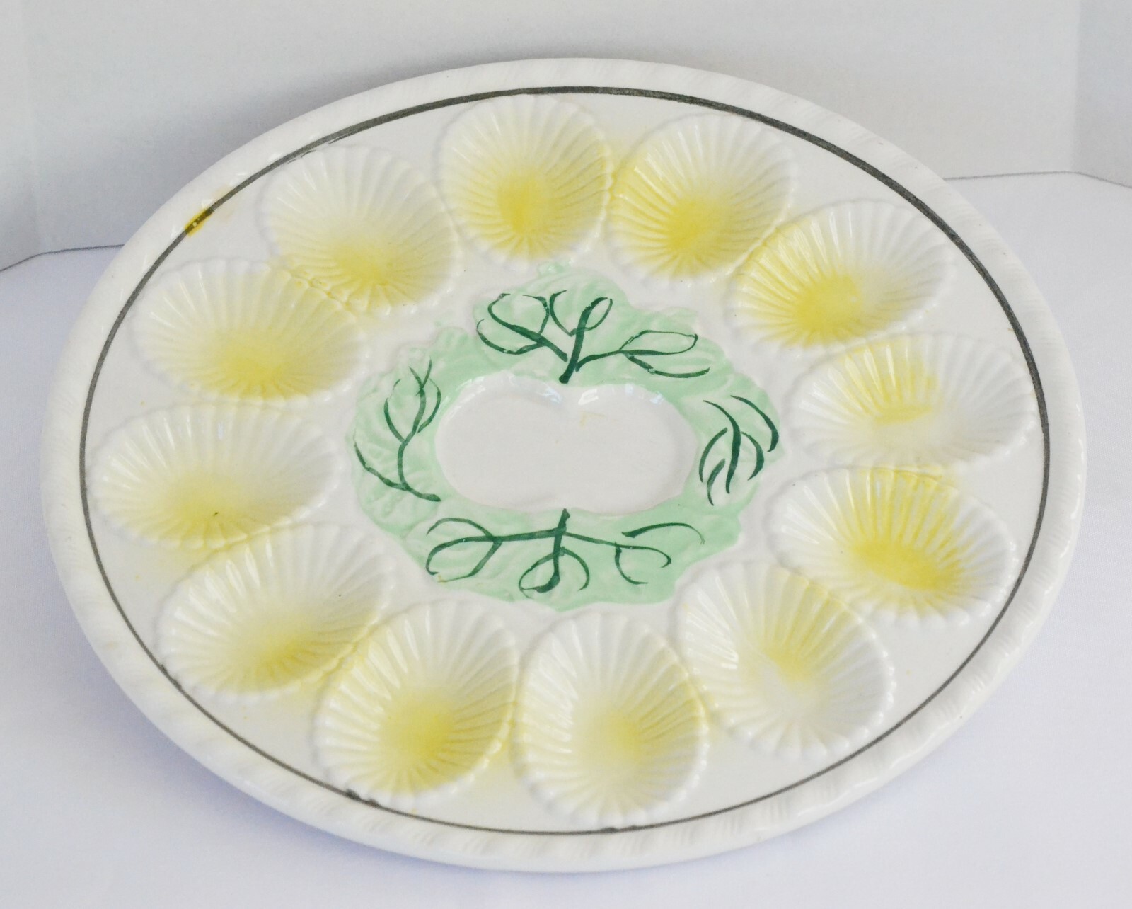 Deviled Egg Plate Vintage Ceramic Handpainted 10.25