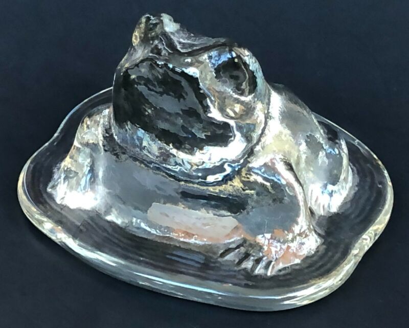 Viking Frog Paperweight Handmade Clear Crystal Toad Figure Heavy Original Label