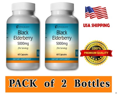 Black Elderberry Capsules 5000mg Pack Of 2 Boosting Elixir Year-Round Wellness