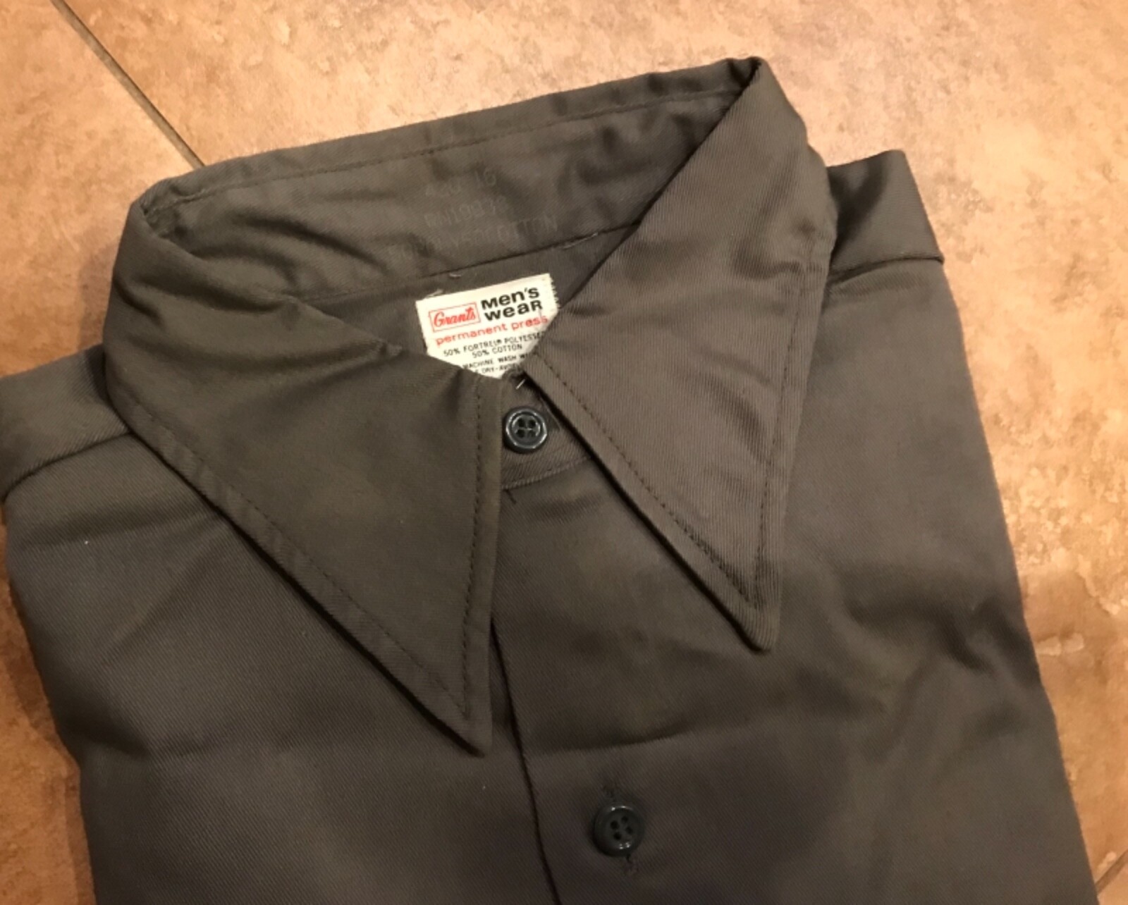 Grant's Menswear Men's Vintage Permanent Press Shirt Brown Long Sleeve 16 Work