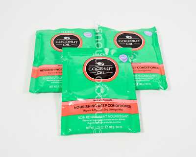 3 Hask COCONUT OIL Nourishing Deep Conditioner Treatments for Dry Damaged Hair