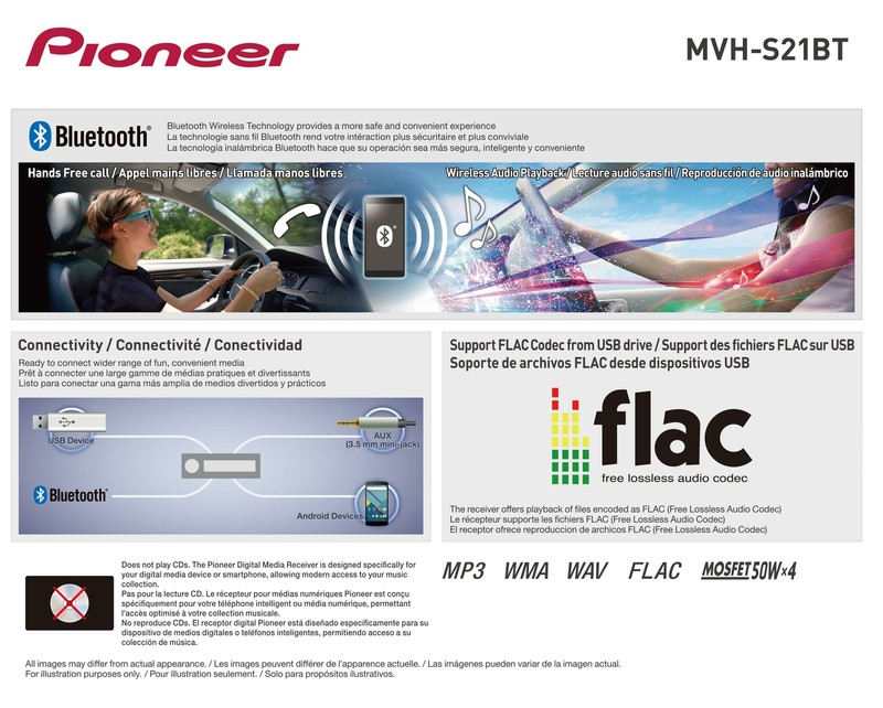 Pioneer Bluetooth Car Stereo Receiver AM/FM Radio Audio System Single DIN Dash