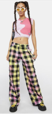 

Брюки в клетку Free People Ragged Priest WOO, черные, желтые, розовые,  НОВИНКА, Pink black gray yellow