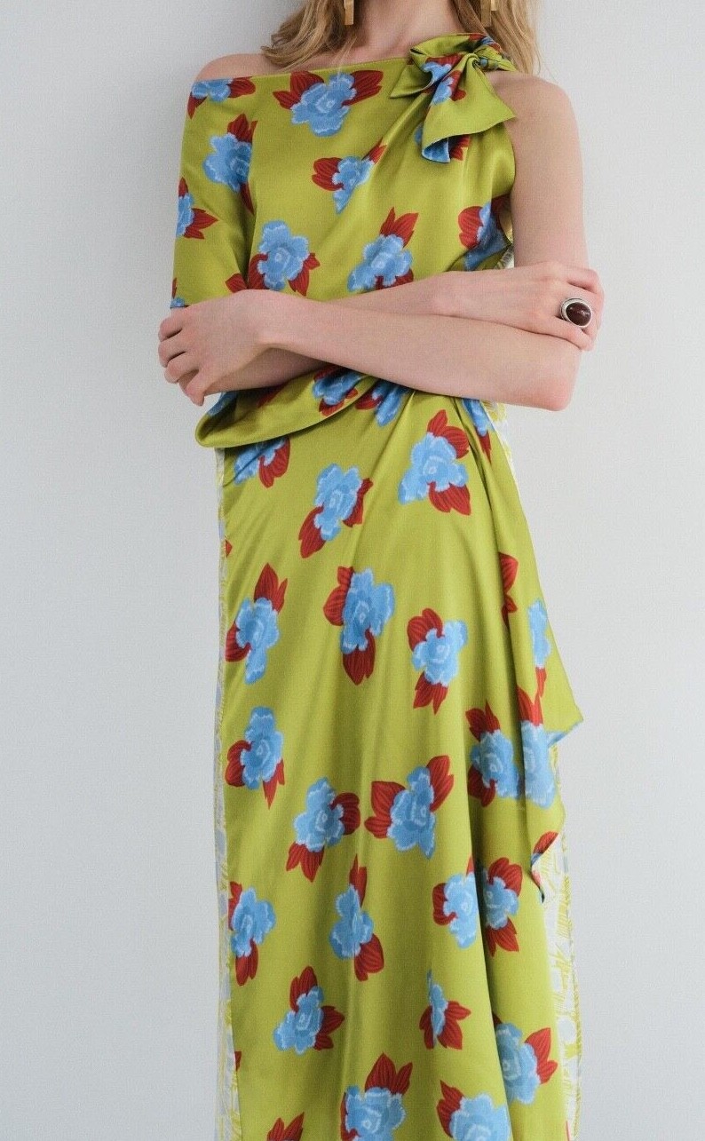 Pre-owned Zara Woman Midi Printed 100% Printed Silk Dress Limited Edition 8731/727