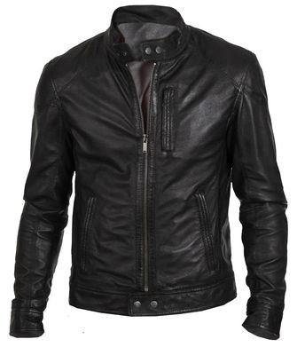 Men's Biker Hunt Black Motorcycle Cafe Racer Lambskin Leather Jacket