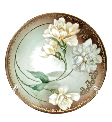 RS Tillowitz Silesia Porcelain Plate Hand Painted Floral Yellow Gray Decorated