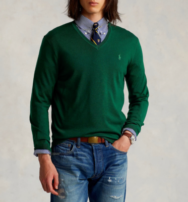 Green v neck store sweater mens