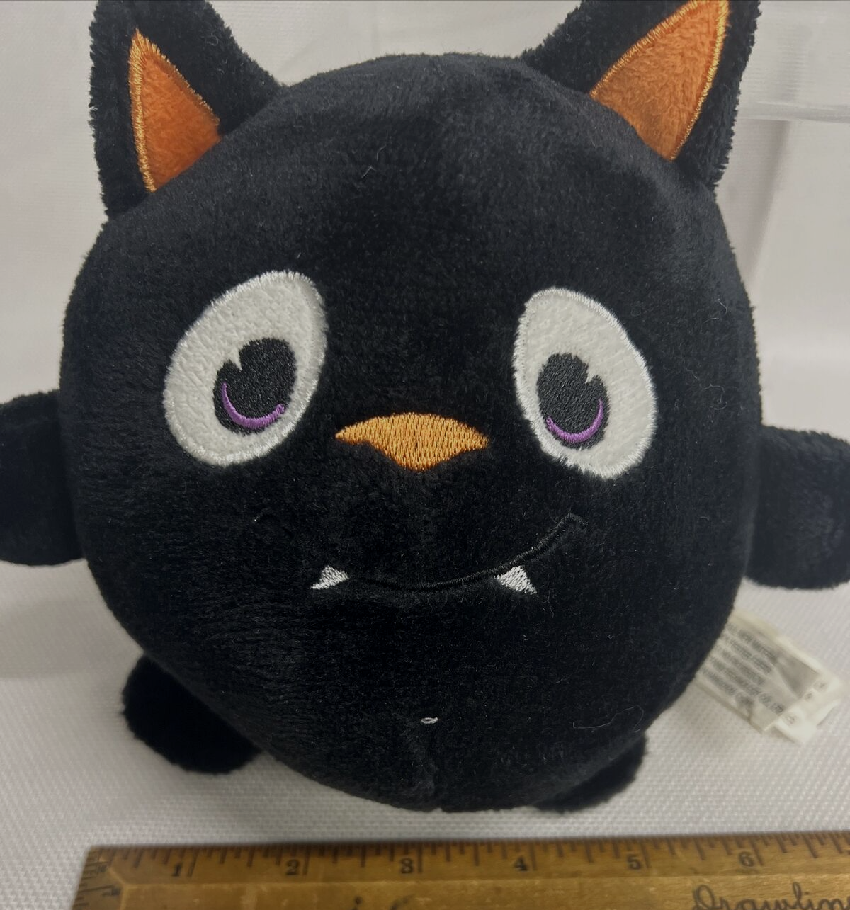 Vampire Bat Black Cat Plush Halloween Stuffed Animal Toy Round Kitty patch eyes
