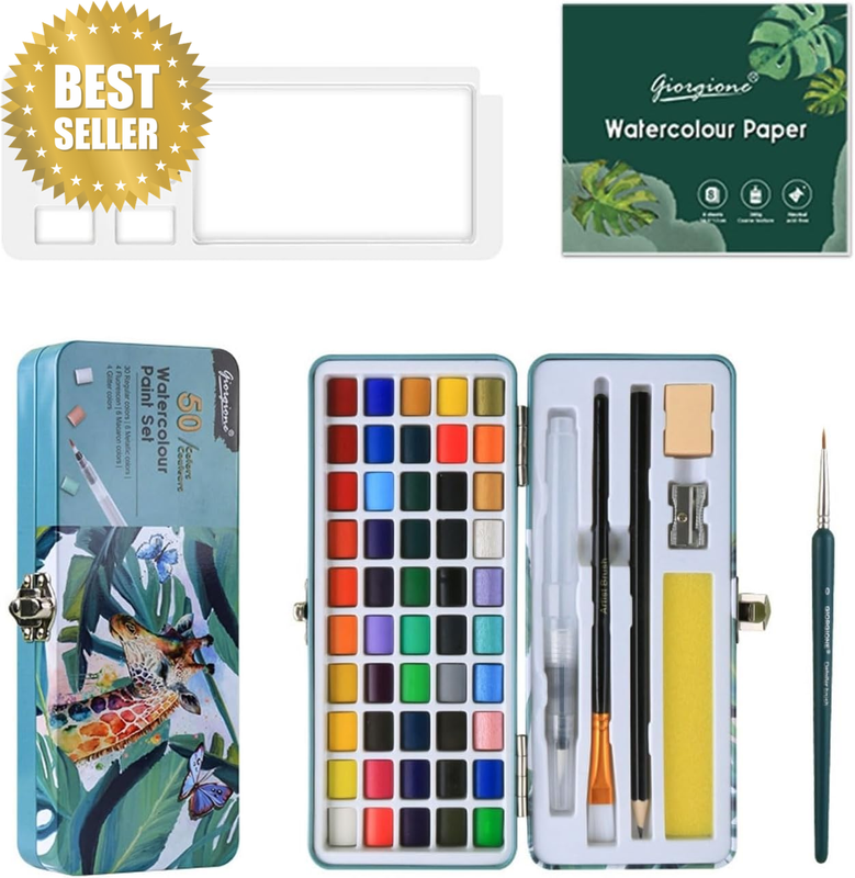 50 Color Pearlescent Watercolor Paint Set - Professional Metallic & Pastel Color