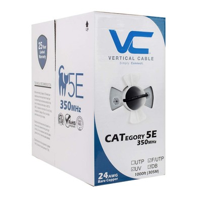 Vertical Cable CAT5E Ethernet Cable, Shielded Dual Jacket - Black - 1000 ft