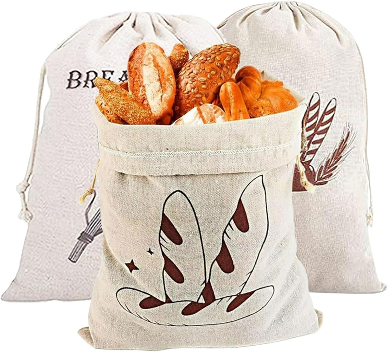 3 Pcs Linen Bread Bags, Unbleached Bread Storage Bags, 15.7X11.8Inches, Patterne
