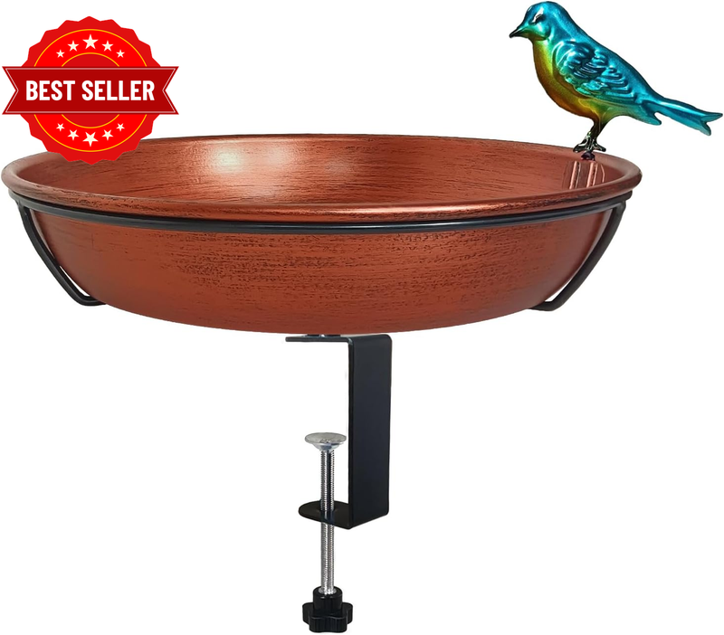 Deck Bird Bath for Outdoors, 11" Copper Metal Birdbath Bowl with Adjustable Big