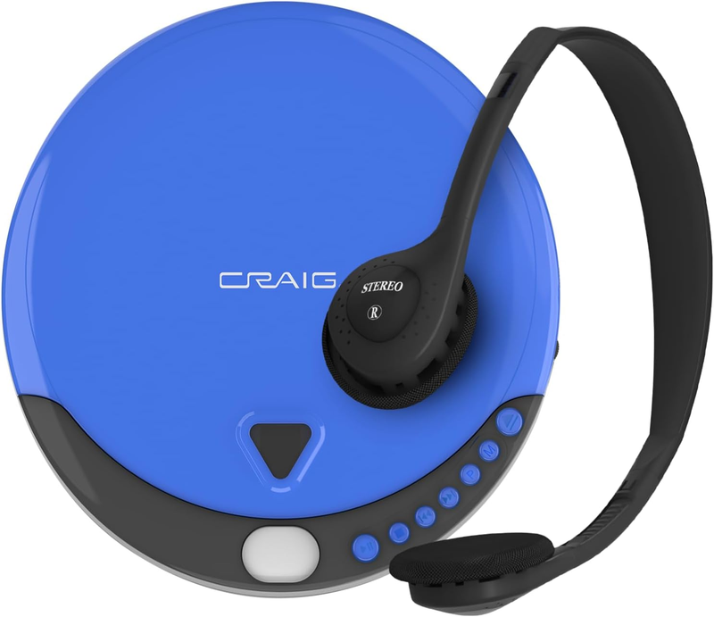CD2808-BL Personal CD Player with Headphones in Blue and Black | Portable and Pr